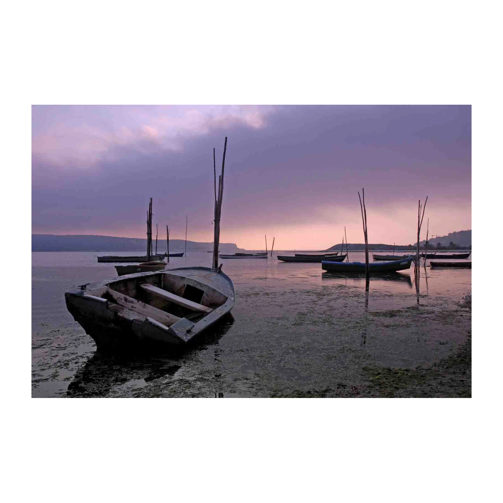 Serene Dusk Boats Landscape Wall Art