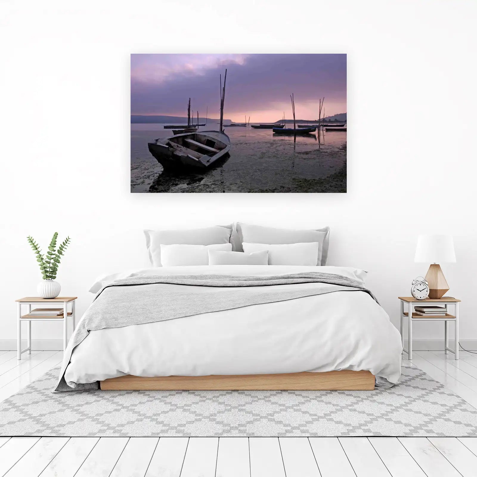 Serene Dusk Boats Landscape Wall Art