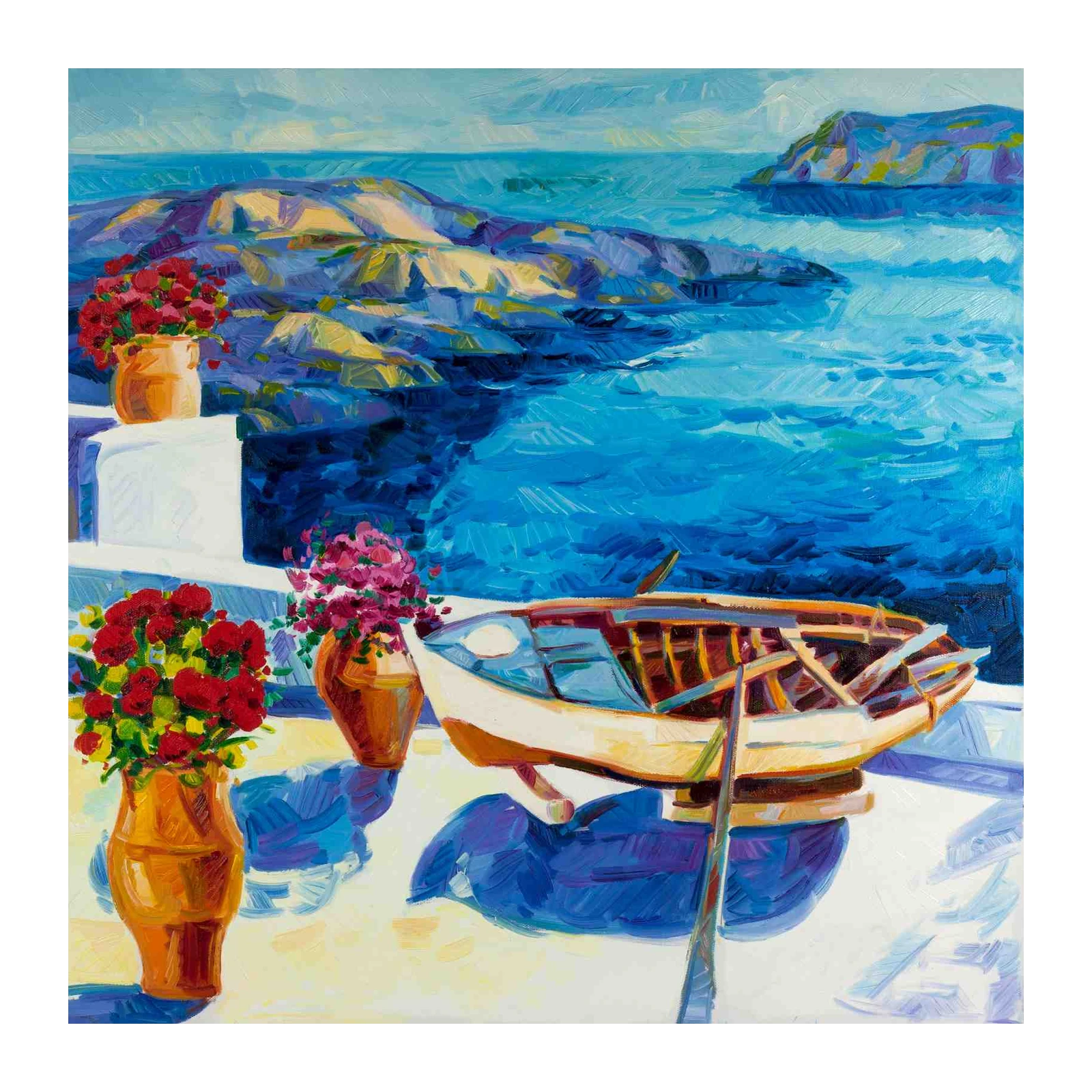 Mediterranean Boat & Flowers Wall Art