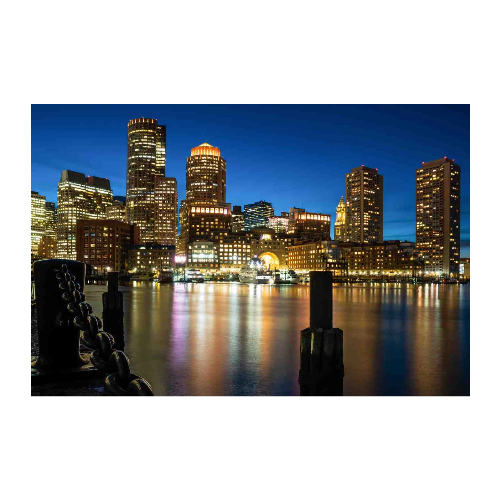 Boston Skyline Night Cityscape Wall Art