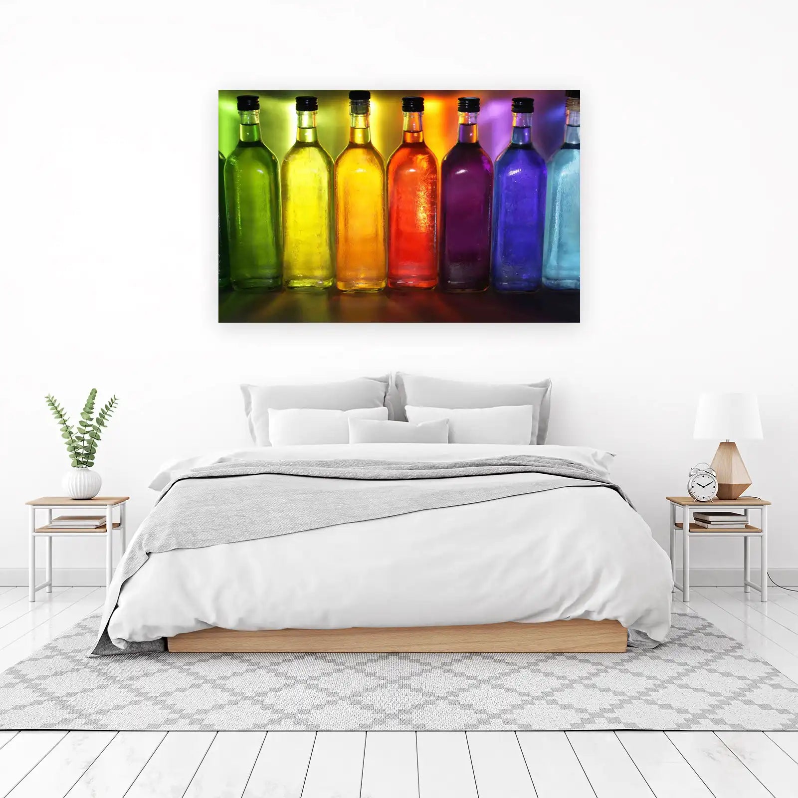 Vibrant Rainbow Liquor Bottles Wall Art