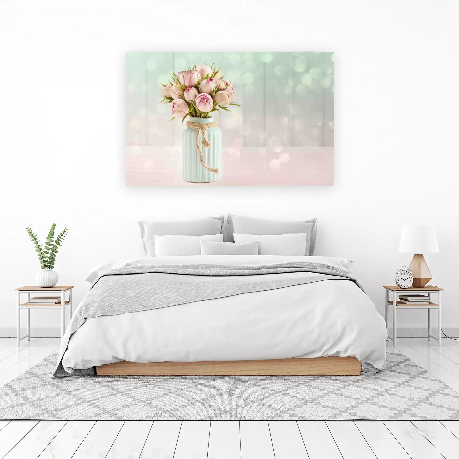 Soft Pink Roses in Mint Vase Wall Art