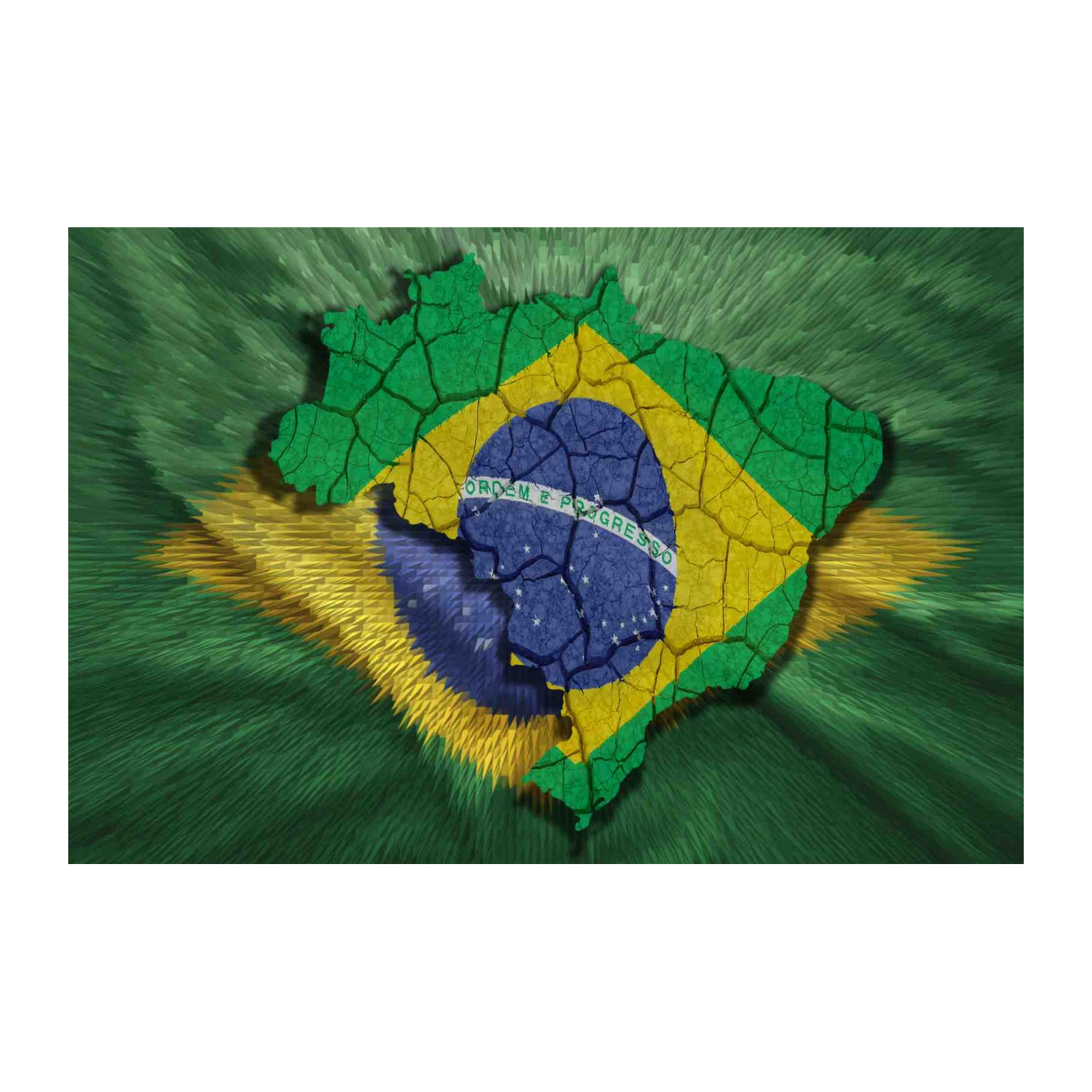 Cracked Brazil Map Flag Wall Art