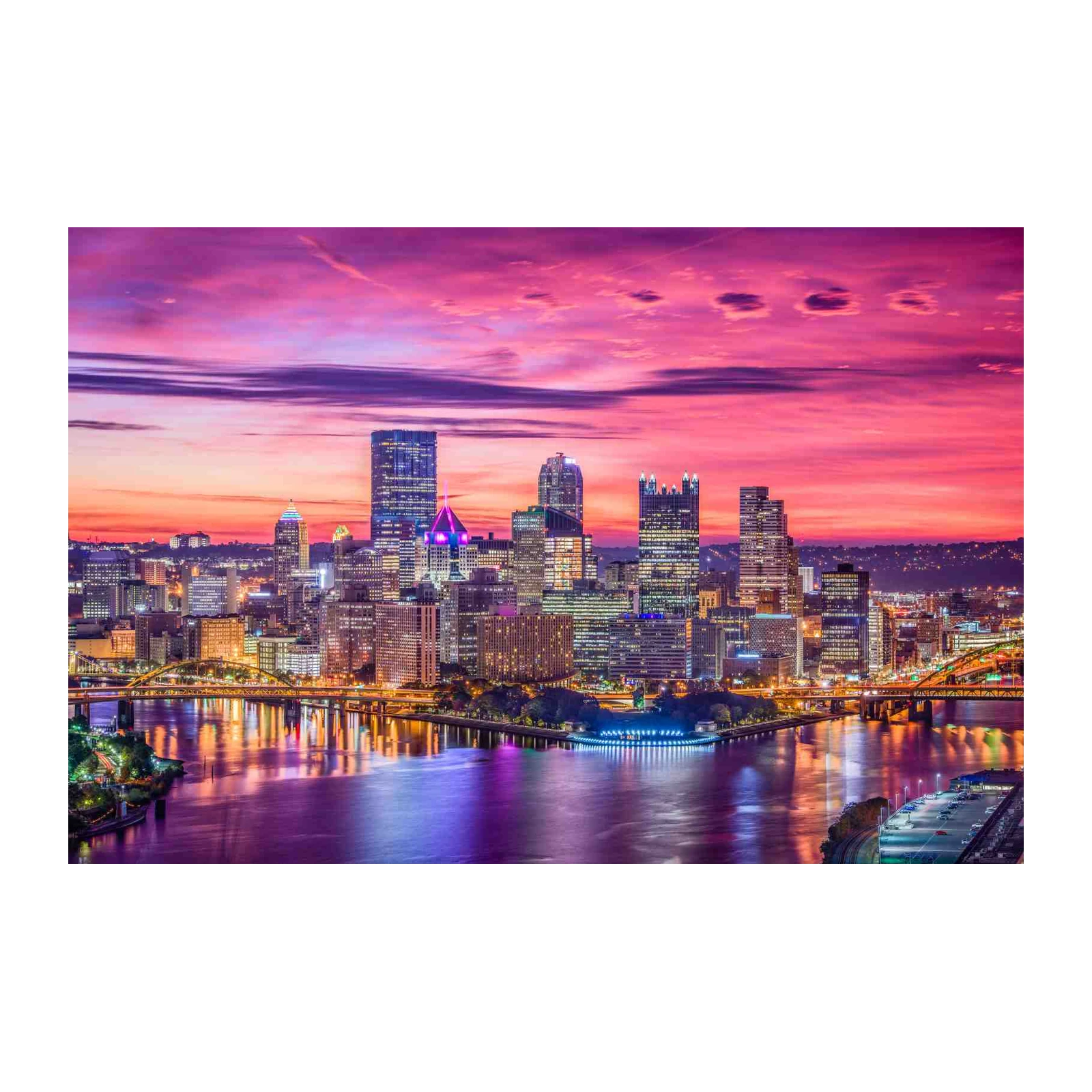 Vibrant Pittsburgh Skyline at Sunset Wall Art