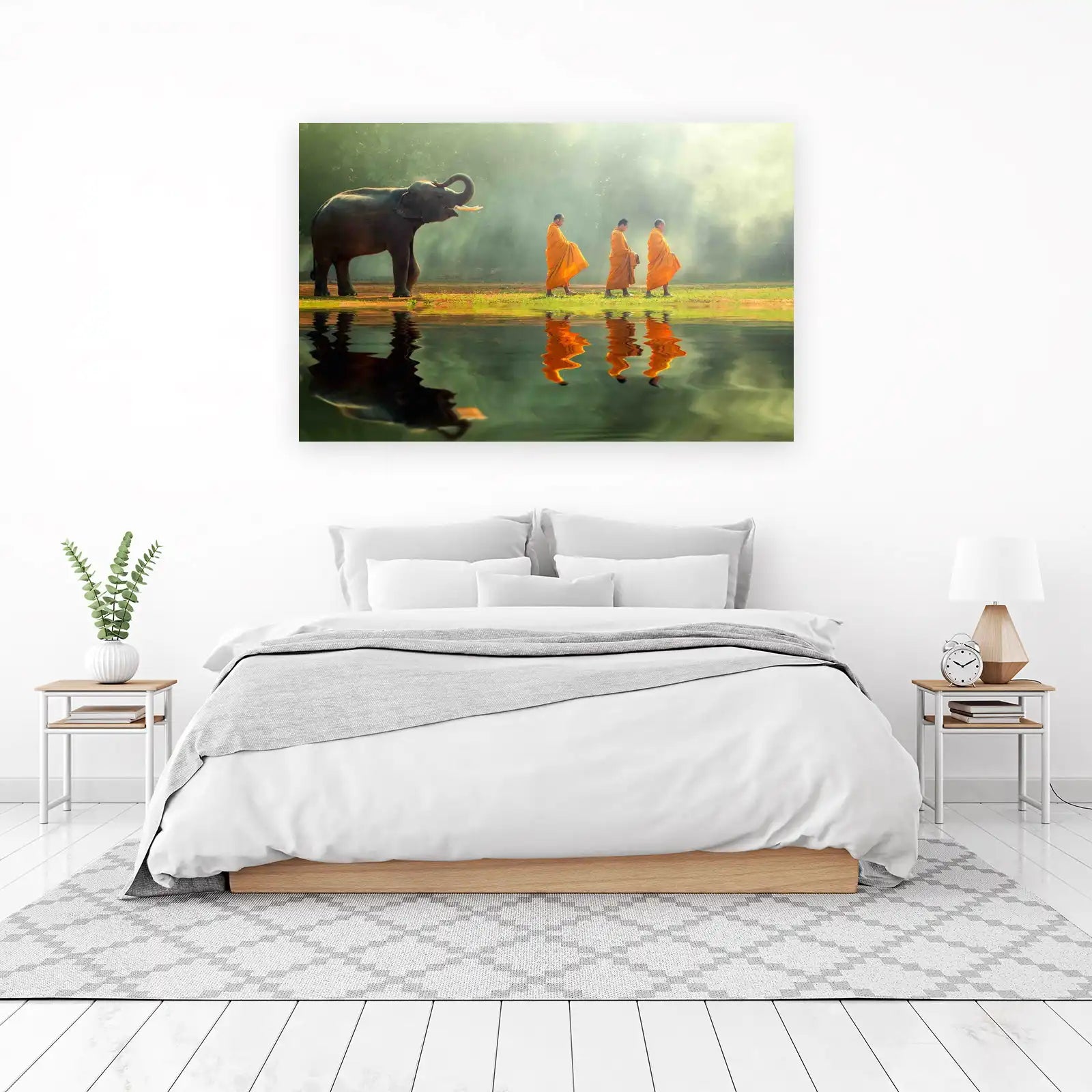 Serene Elephant & Monks Journey Wall Art