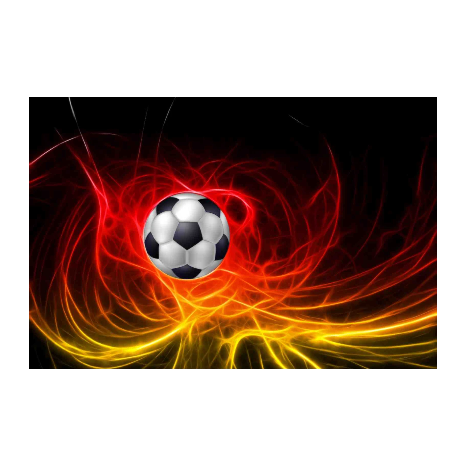 Dynamic Soccer Ball Red Yellow Flames Wall Art