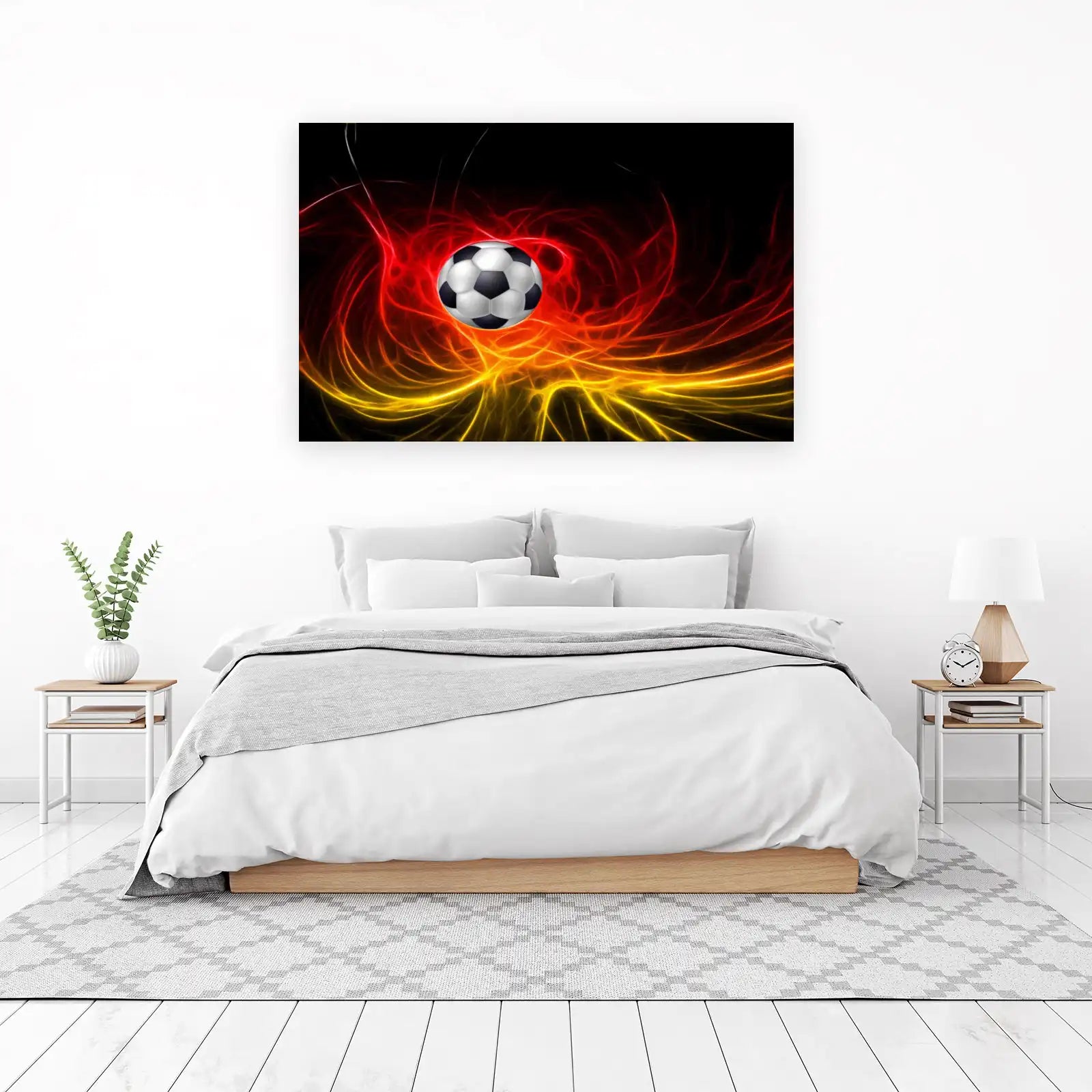 Dynamic Soccer Ball Red Yellow Flames Wall Art