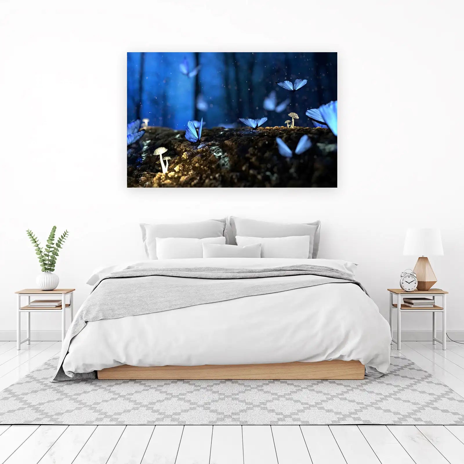 Enchanting Blue Butterfly & Mushroom Wall Art