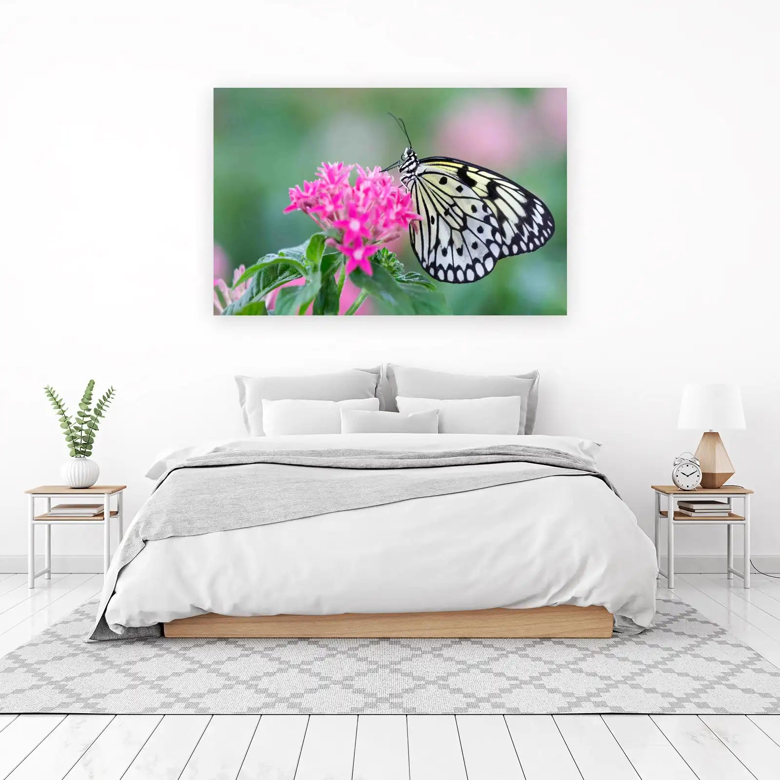 Serene Butterfly & Pink Flowers Wall Art