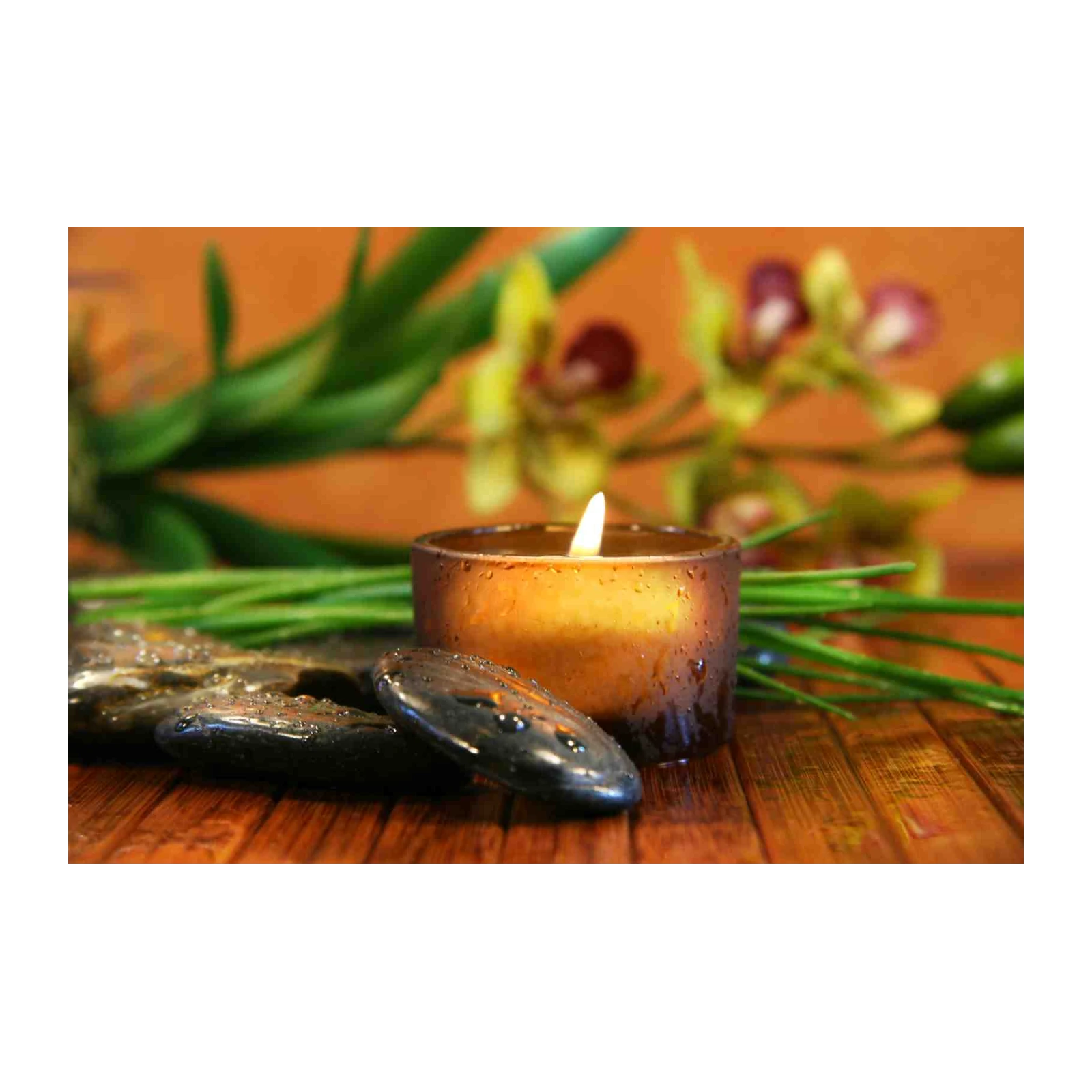 Tranquil Zen Spa Candle & Stones Wall Art