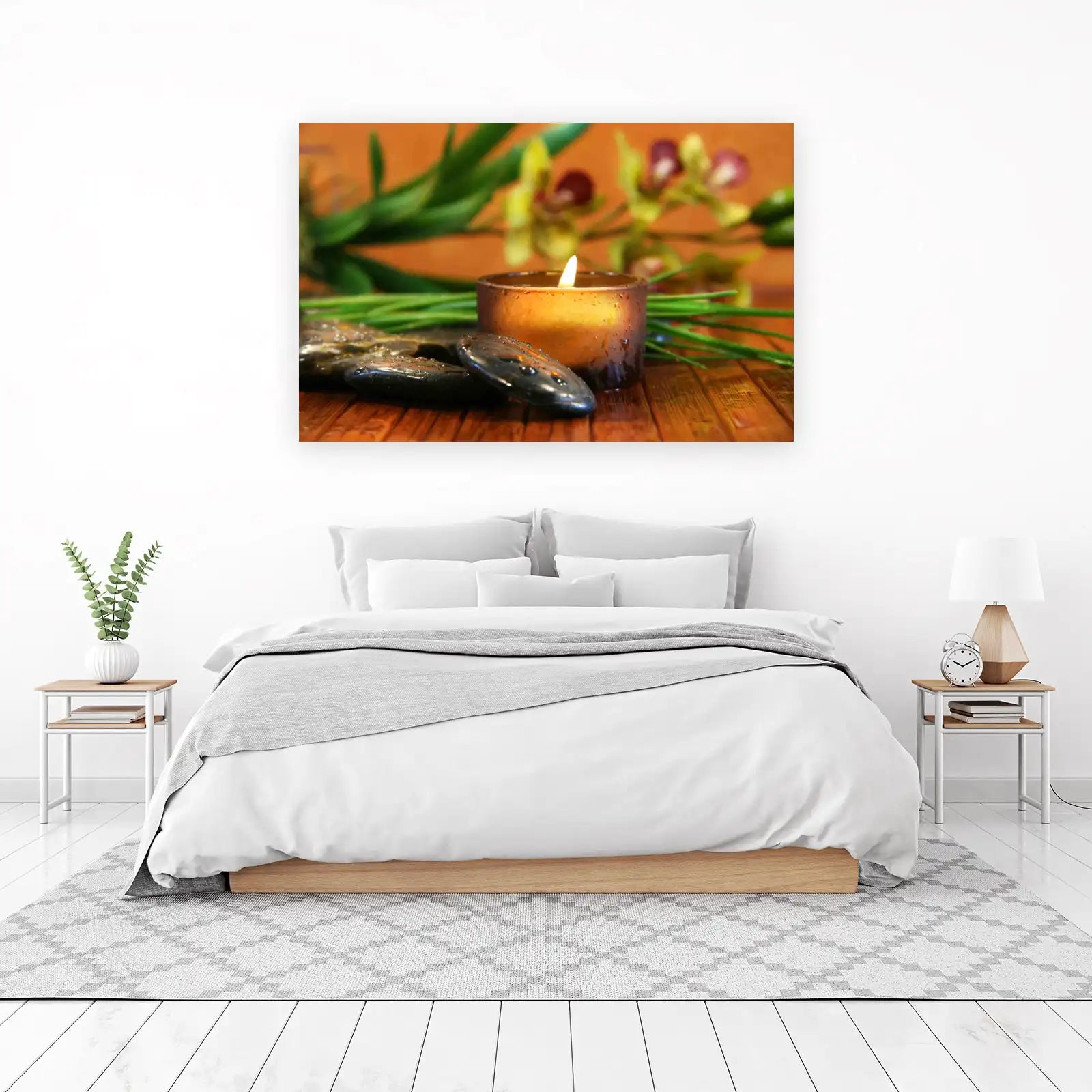 Tranquil Zen Spa Candle & Stones Wall Art