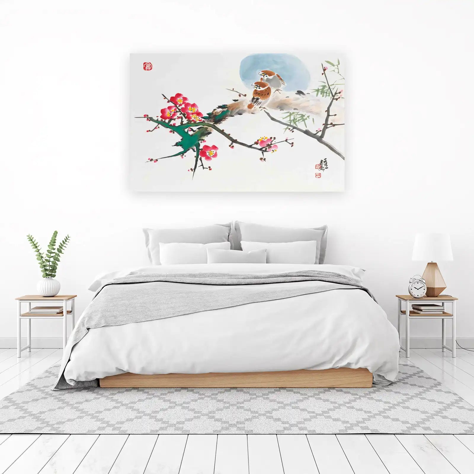 Serene Sparrows & Plum Blossoms Wall Art