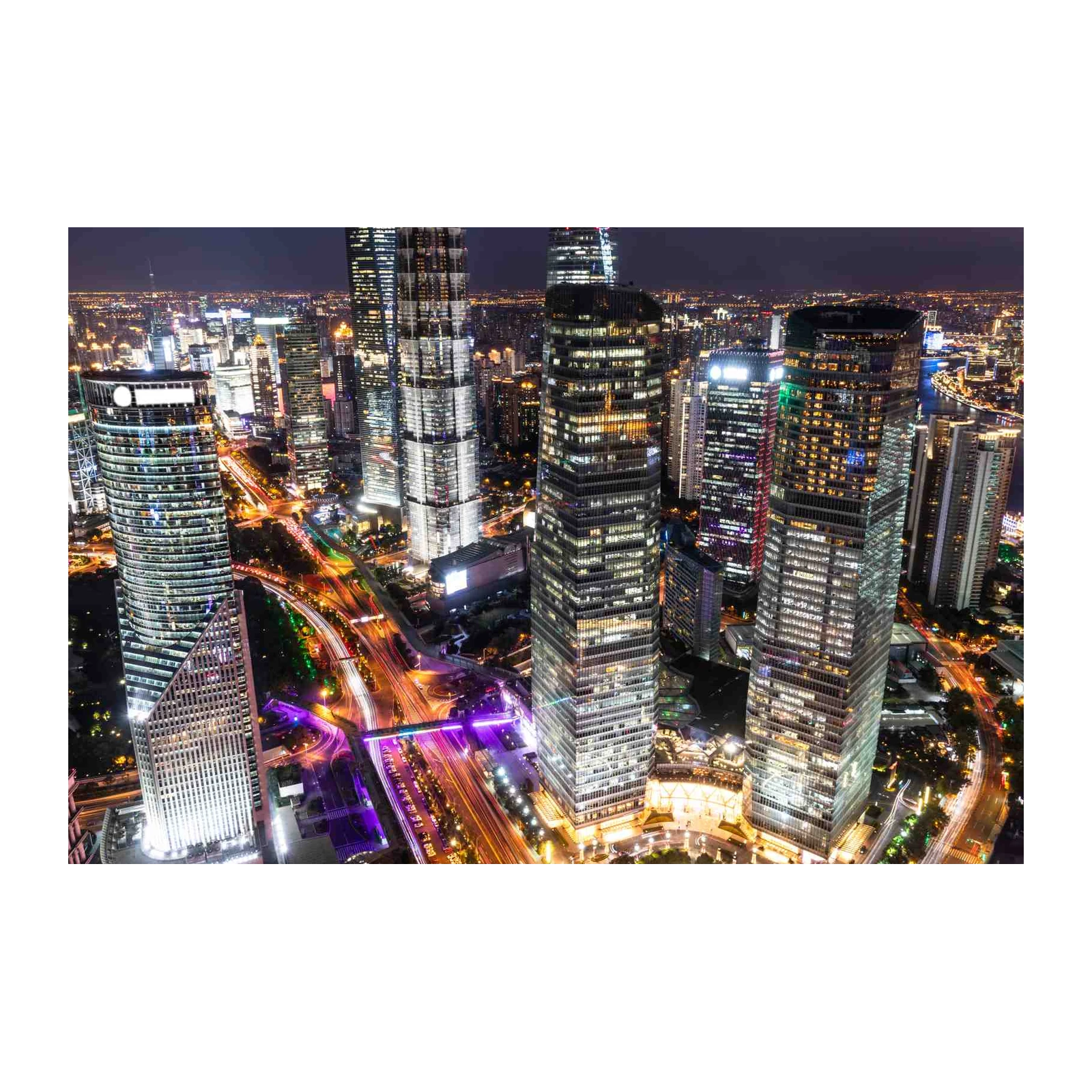 Modern Cityscape Night Traffic Wall Art