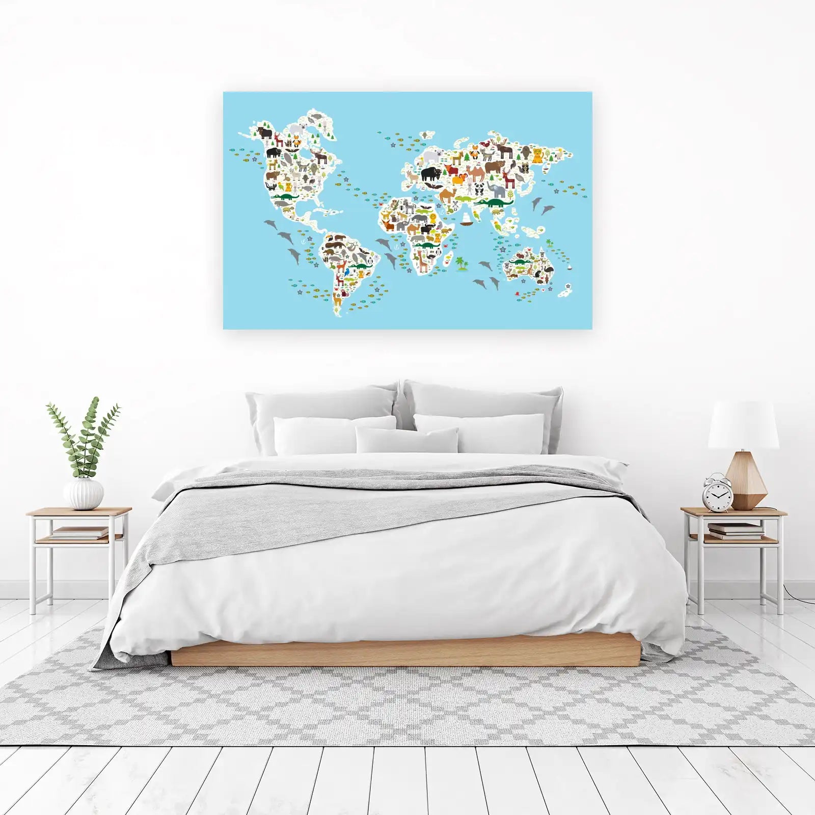 Whimsical World Animals Map Wall Art