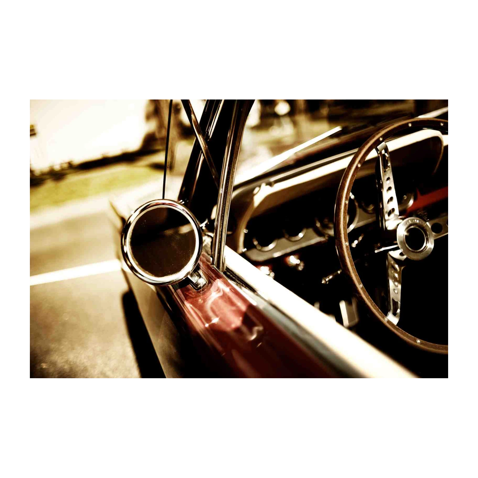 Classic Car Interior Wood Steering Wheel Wall Art
