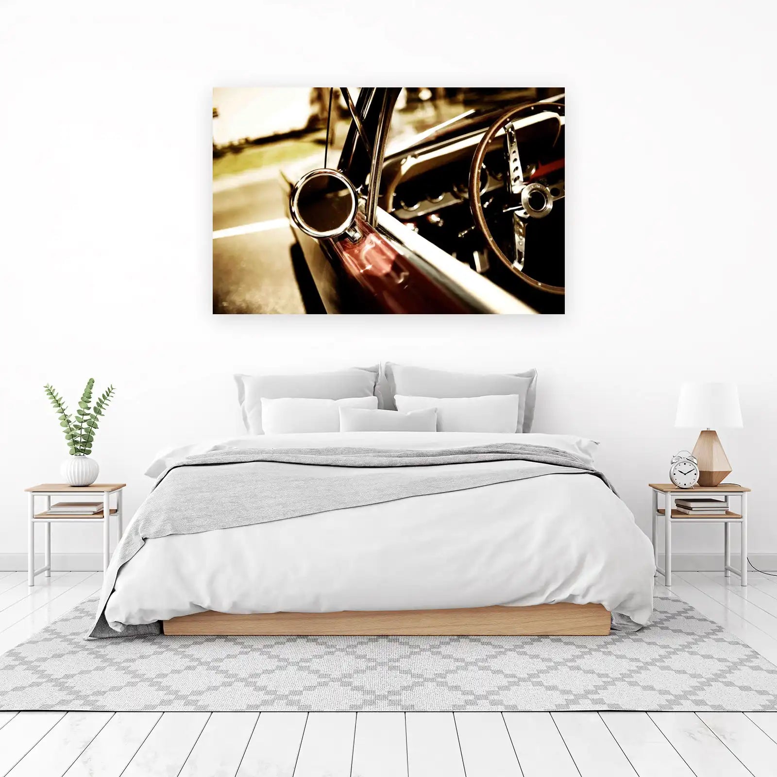 Classic Car Interior Wood Steering Wheel Wall Art