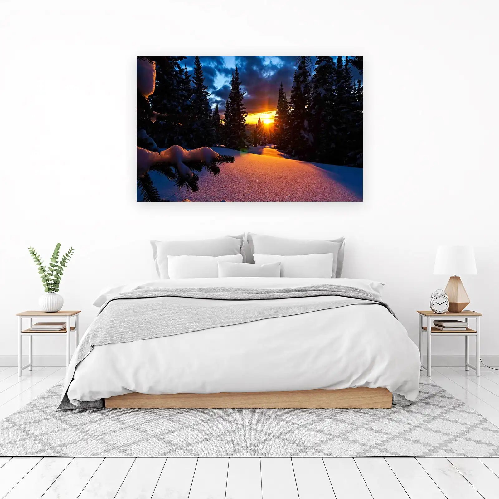 Winter Sunset Forest Landscape Wall Art