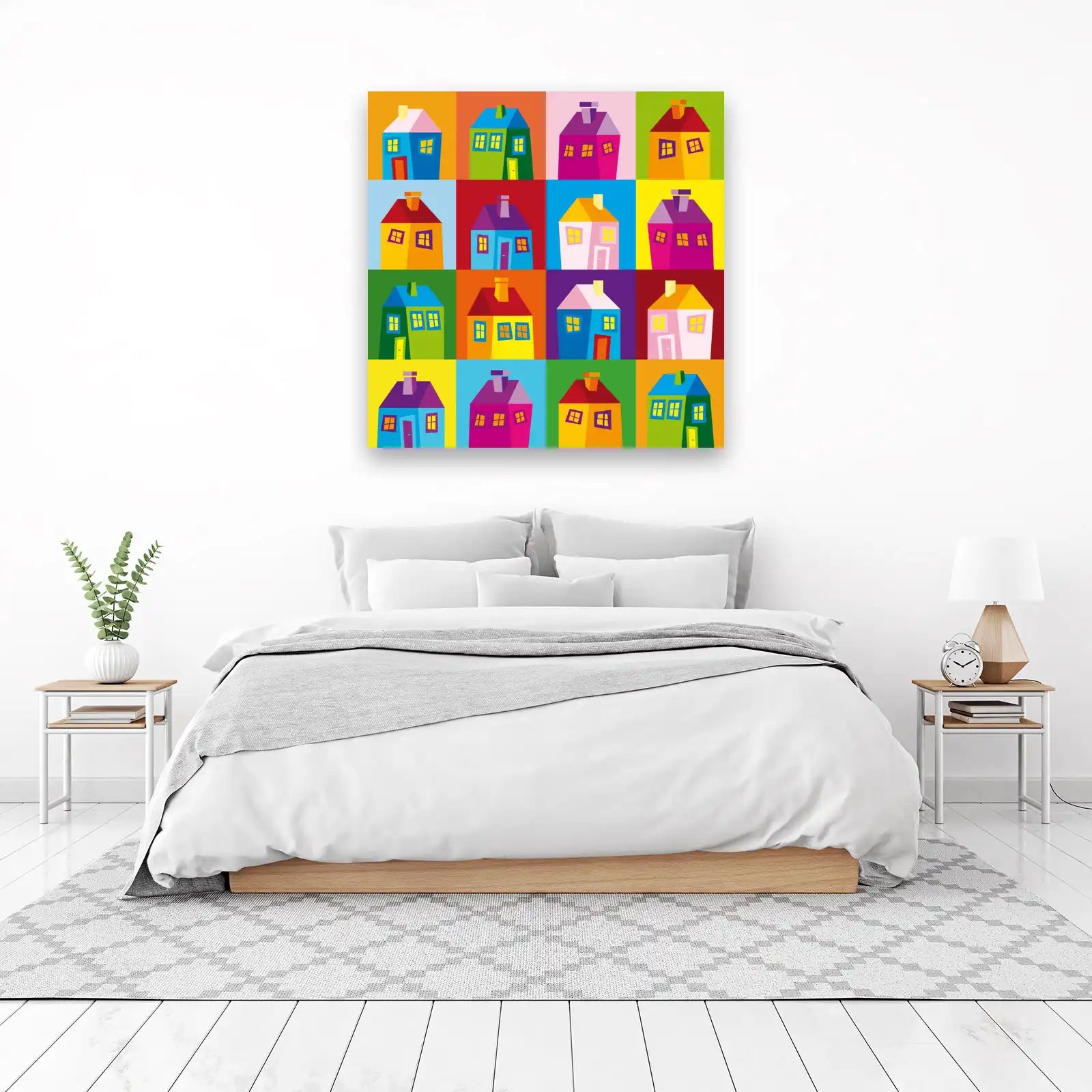 Pop Art Houses Colorful Geometric Wall Art
