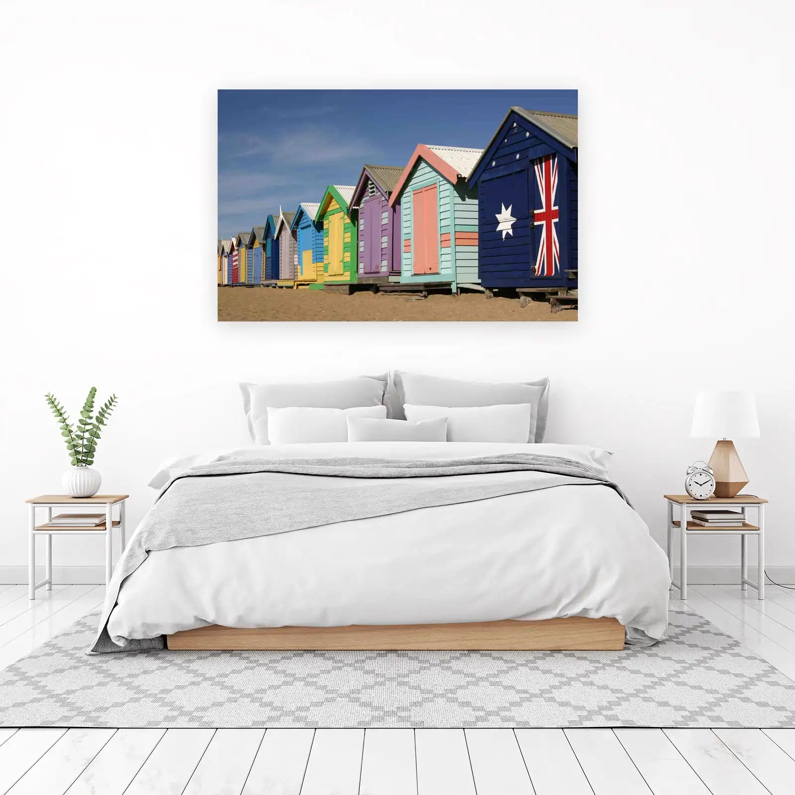 Vibrant Beach Huts Australian Flag Wall Art