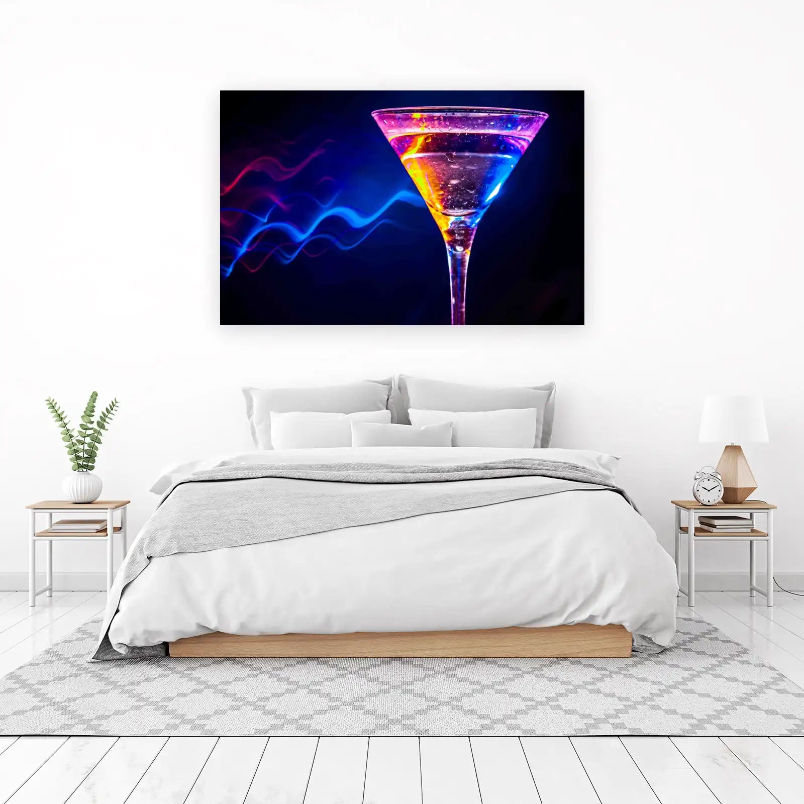 Vibrant Martini Glass Neon Waves Wall Art