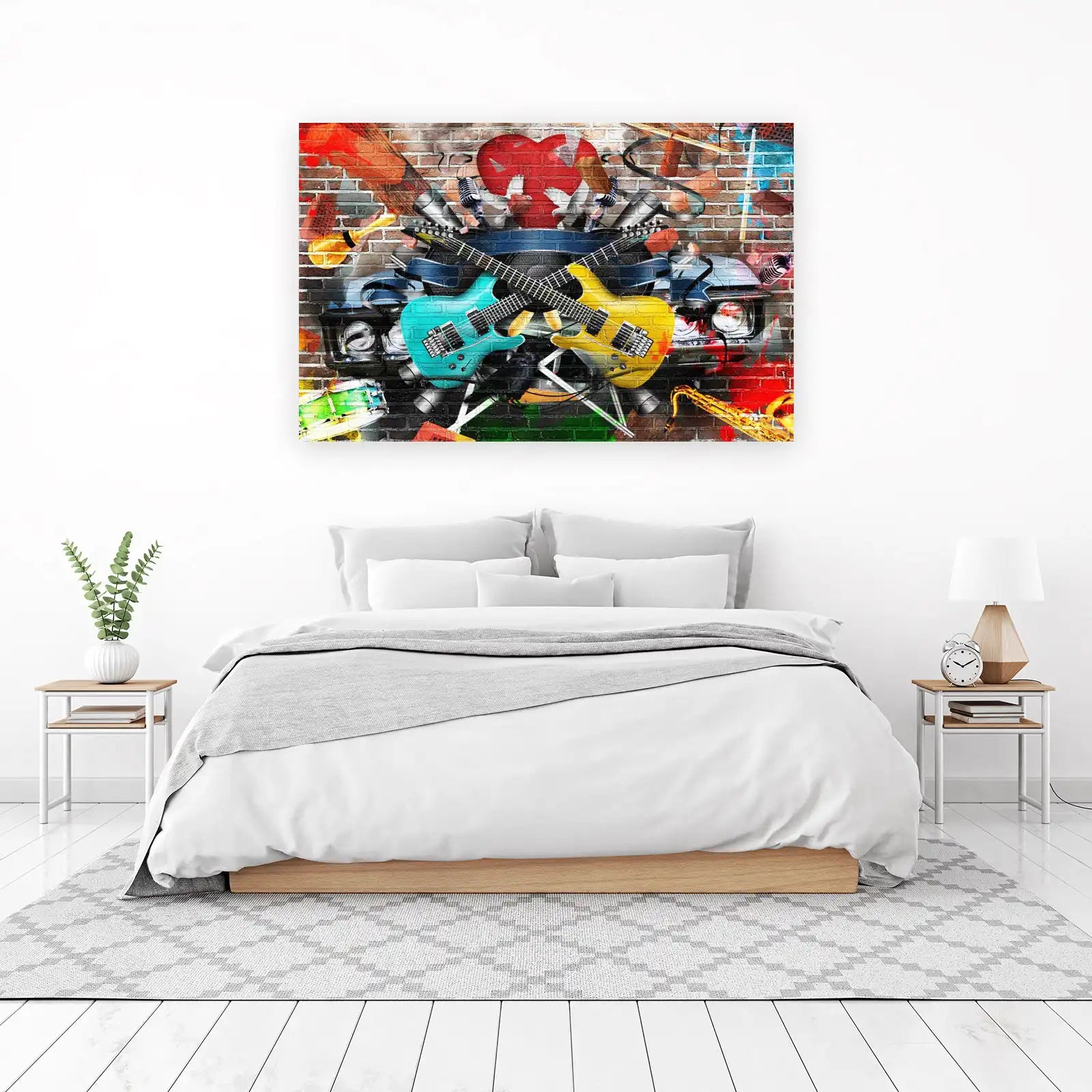 Vibrant Rock & Roll Guitars Graffiti Wall Art