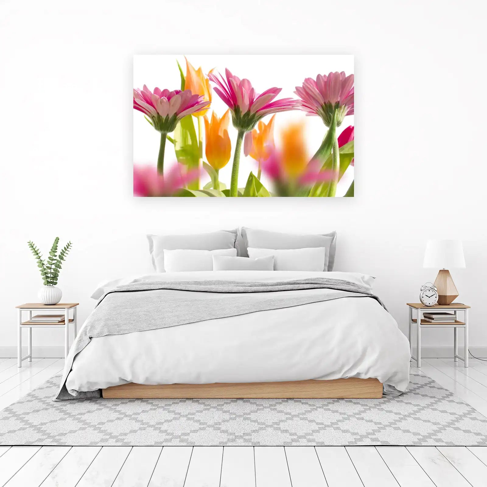 Vibrant Floral Delight Pink & Orange Gerbera Tulips Wall Art