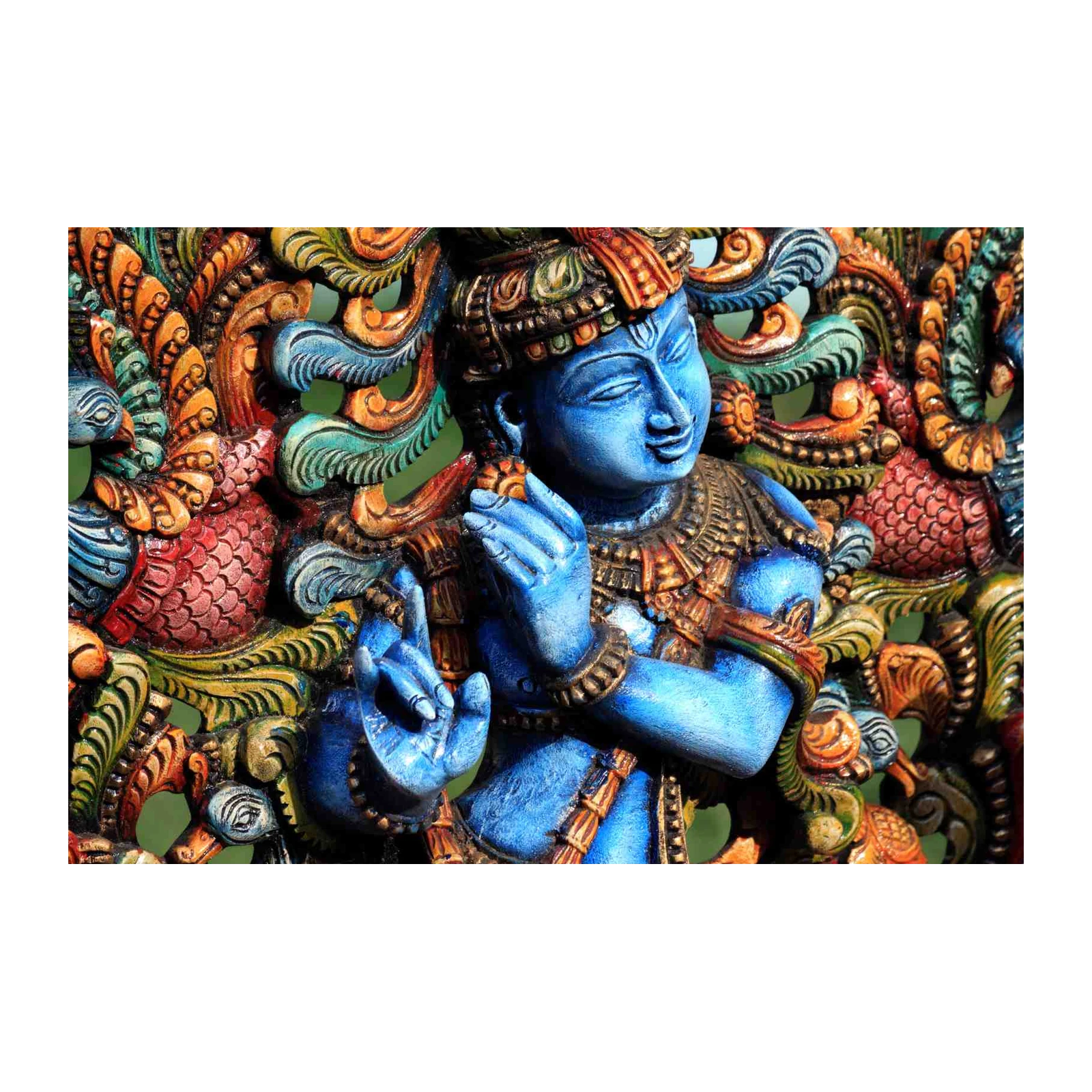 Vibrant Krishna Peacock Motif Wall Art
