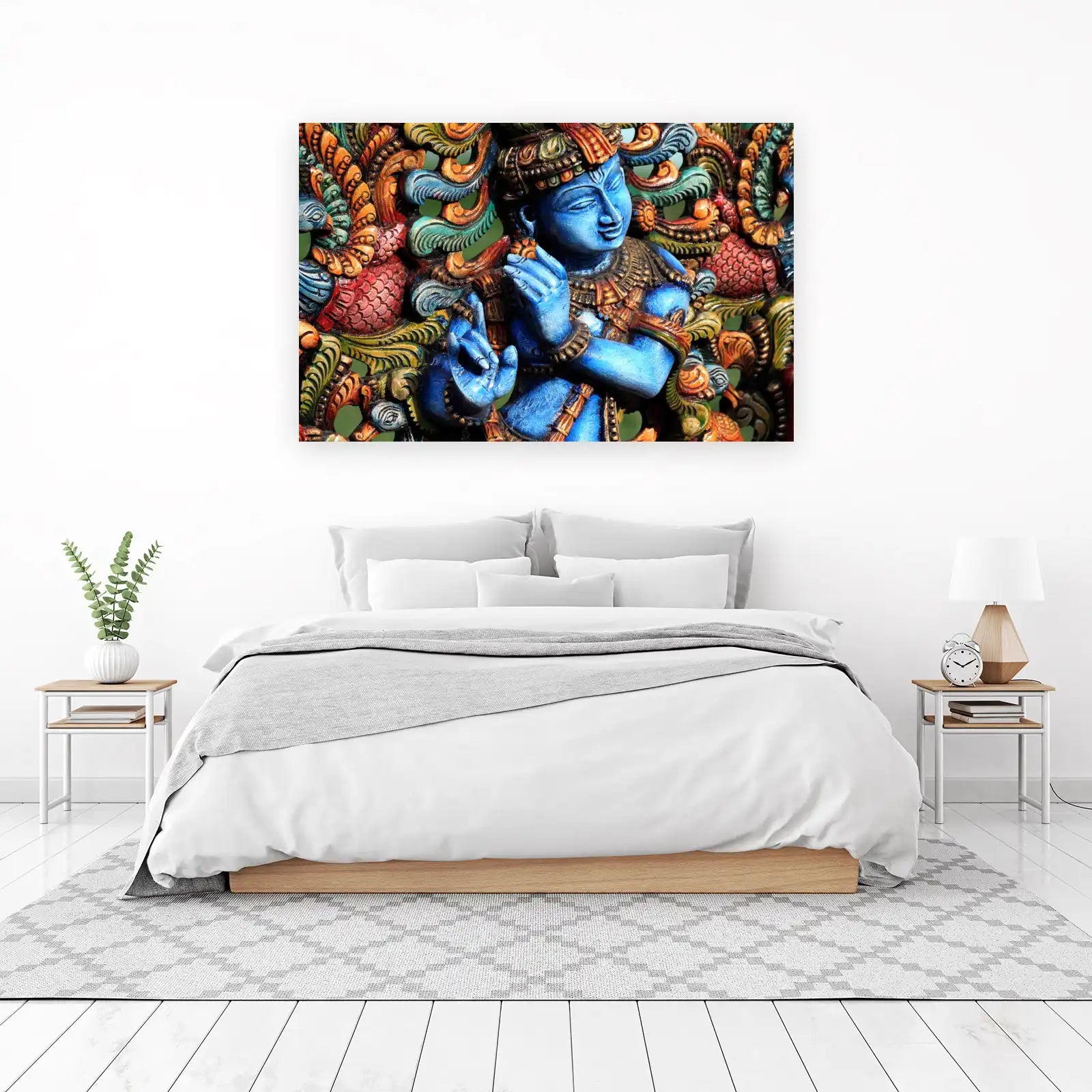 Vibrant Krishna Peacock Motif Wall Art