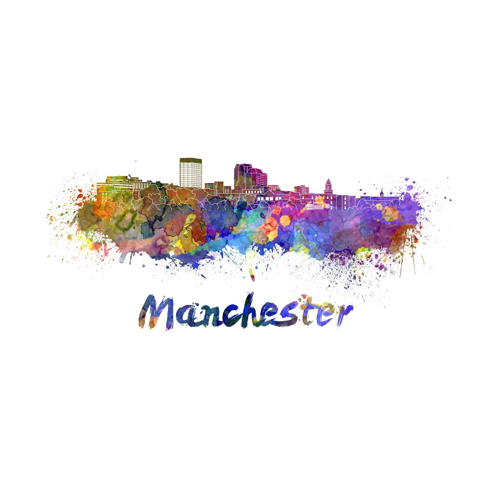 Vibrant Manchester Skyline Watercolor Wall Art
