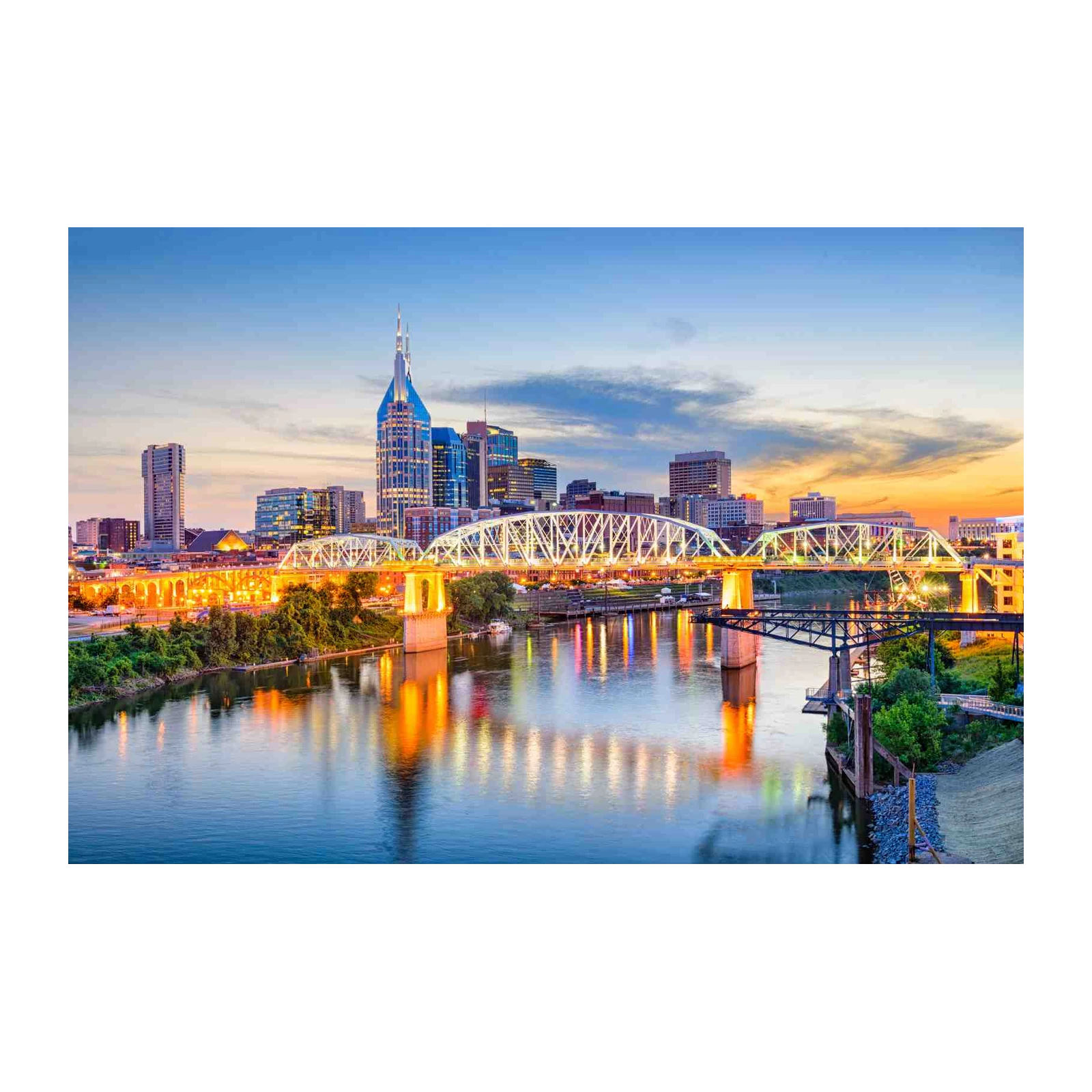 Nashville Skyline Bridge Sunset Wall Art