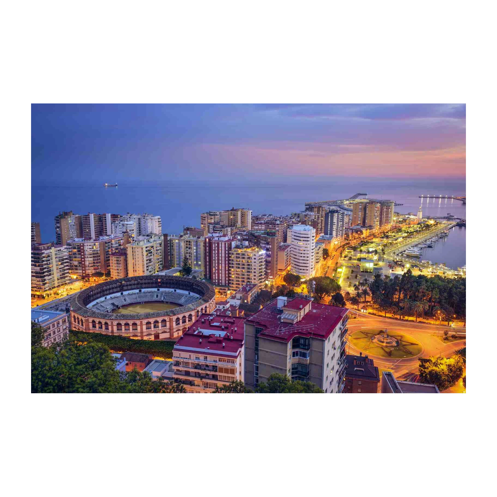 Malaga Cityscape Evening Harbor Wall Art