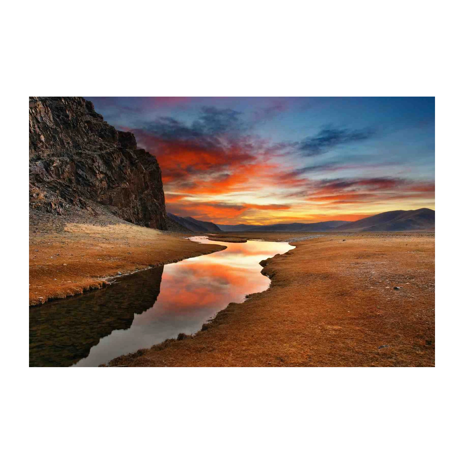 Serene Mountain River Sunset Wall Art