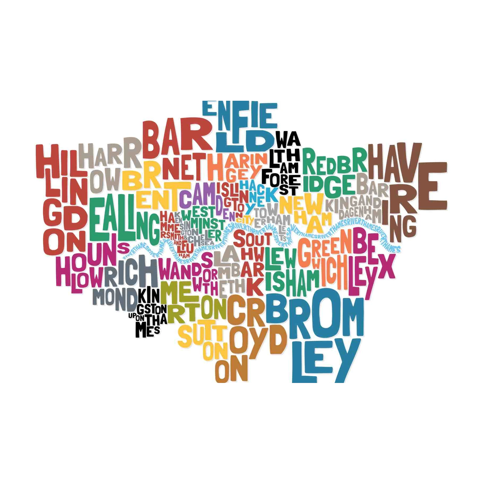 London Place Names Word Art Wall Art