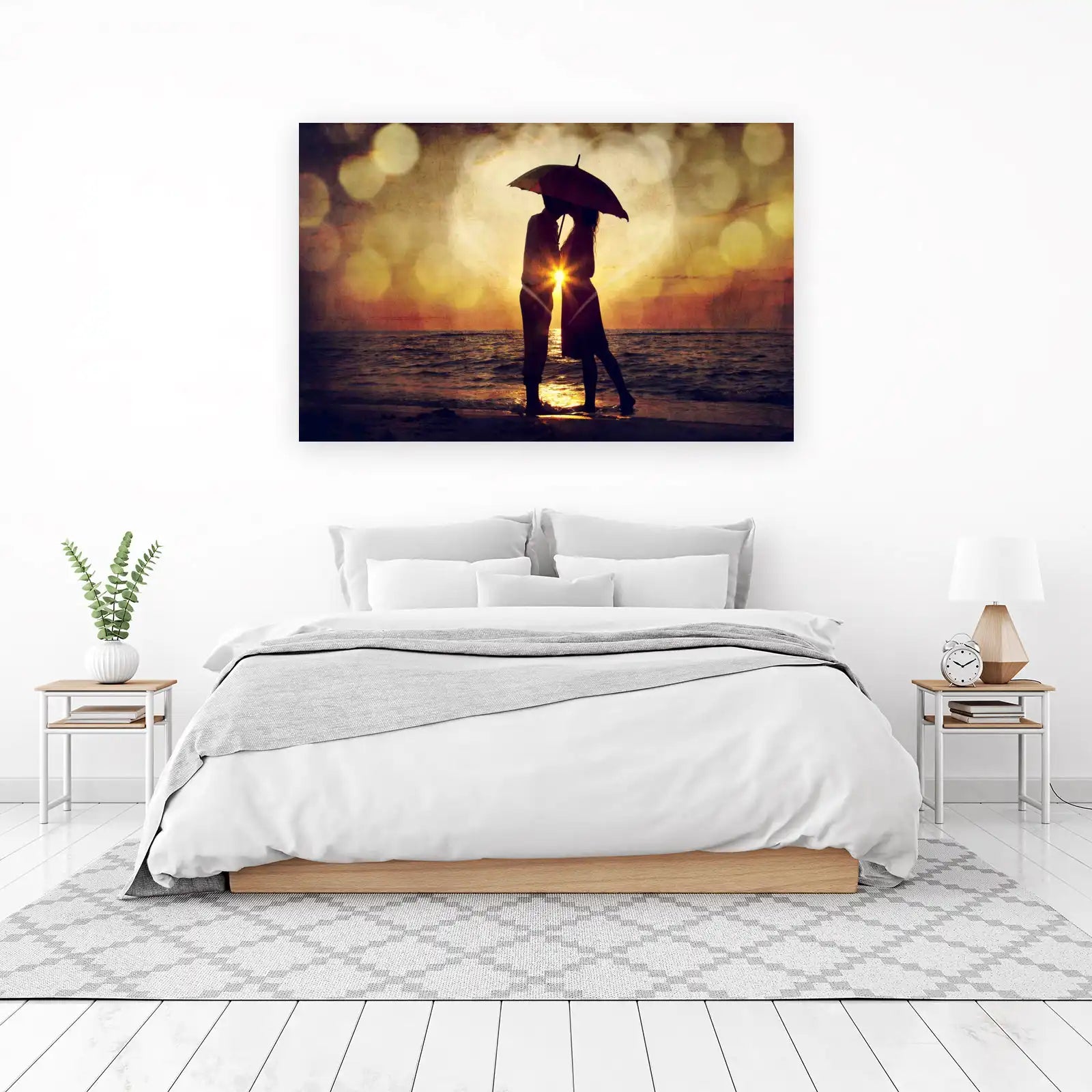 Romantic Sunset Kiss Couple Umbrella Wall Art