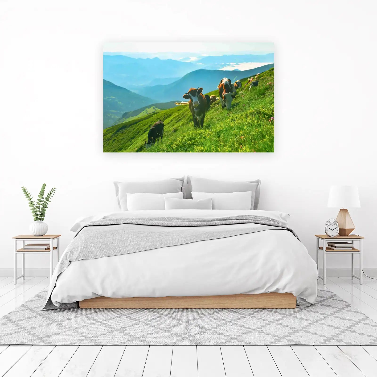Serene Mountain Cows Alpine Meadow Wall Art