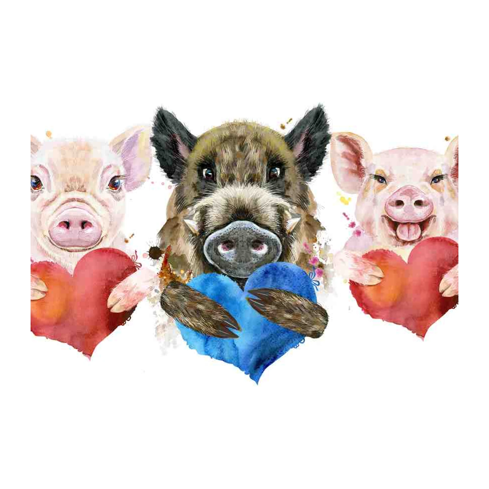 Charming Pigs with Hearts Watercolor Wall Art
