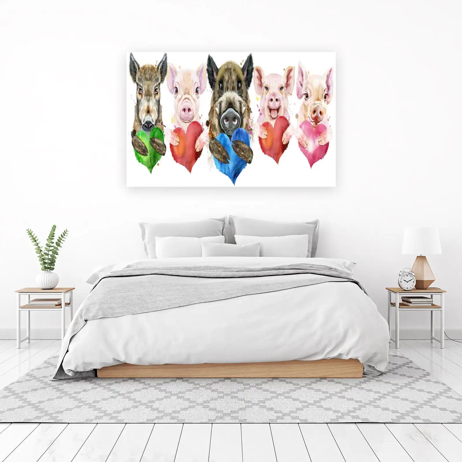 Charming Pigs with Hearts Watercolor Wall Art
