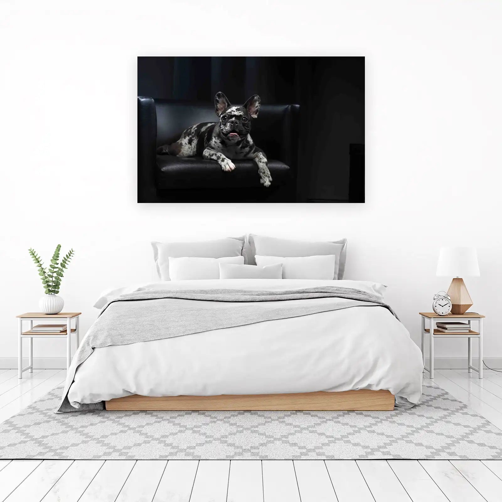 Merle French Bulldog Luxe Black Leather Wall Art