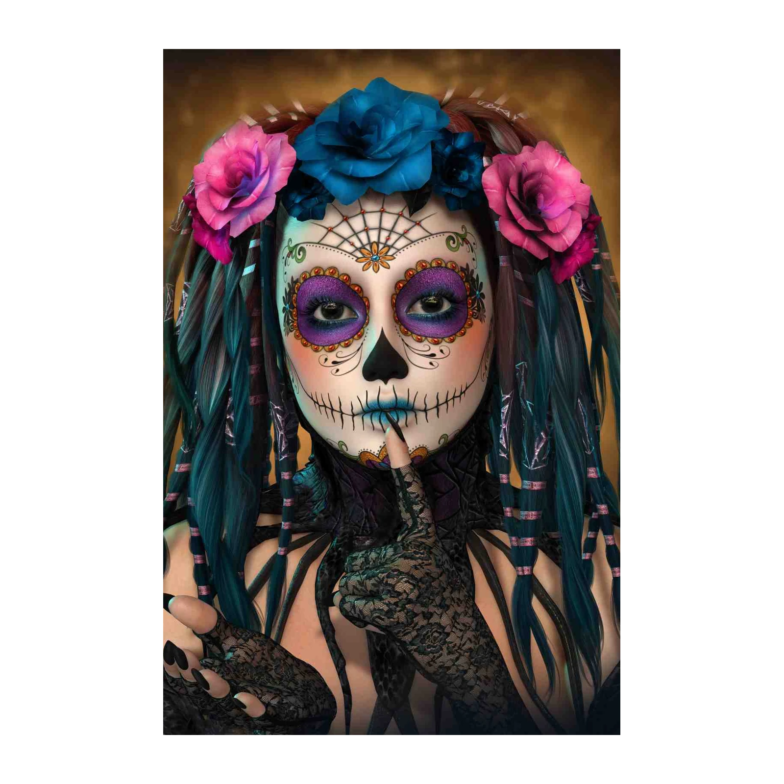 Mysterious Sugar Skull Woman Wall Art