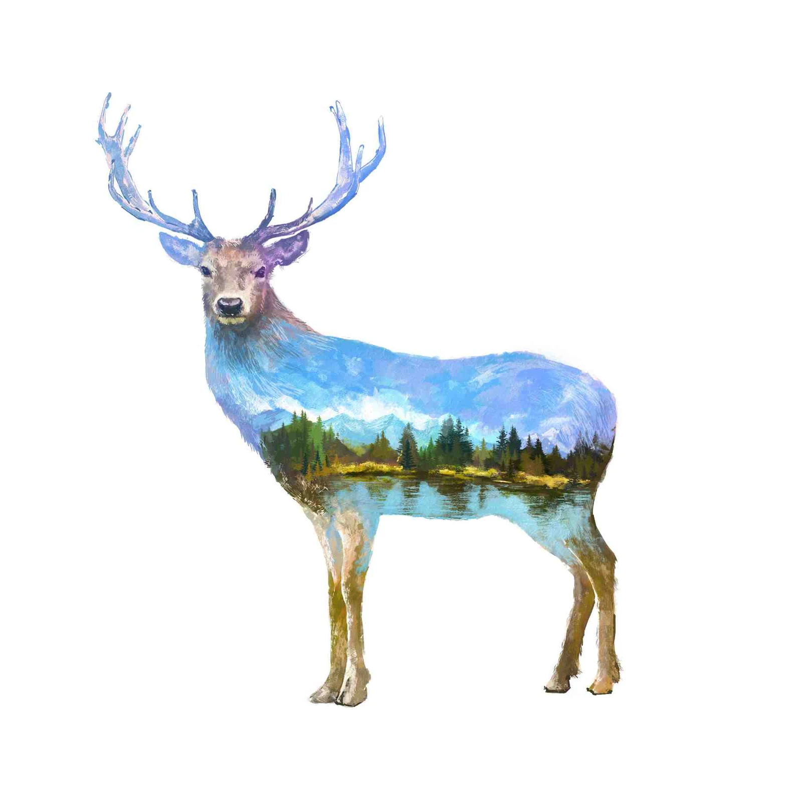 Majestic Deer Landscape Double Exposure Wall Art