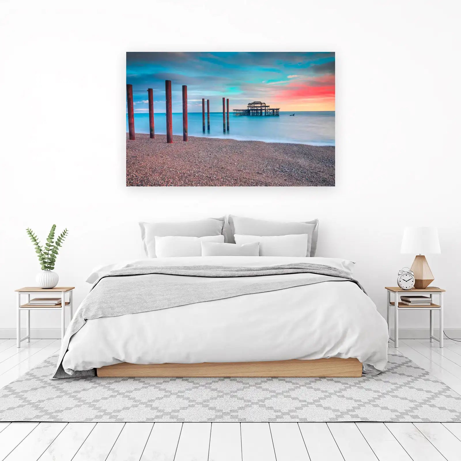 Dramatic Pier Sunset Beach Wall Art