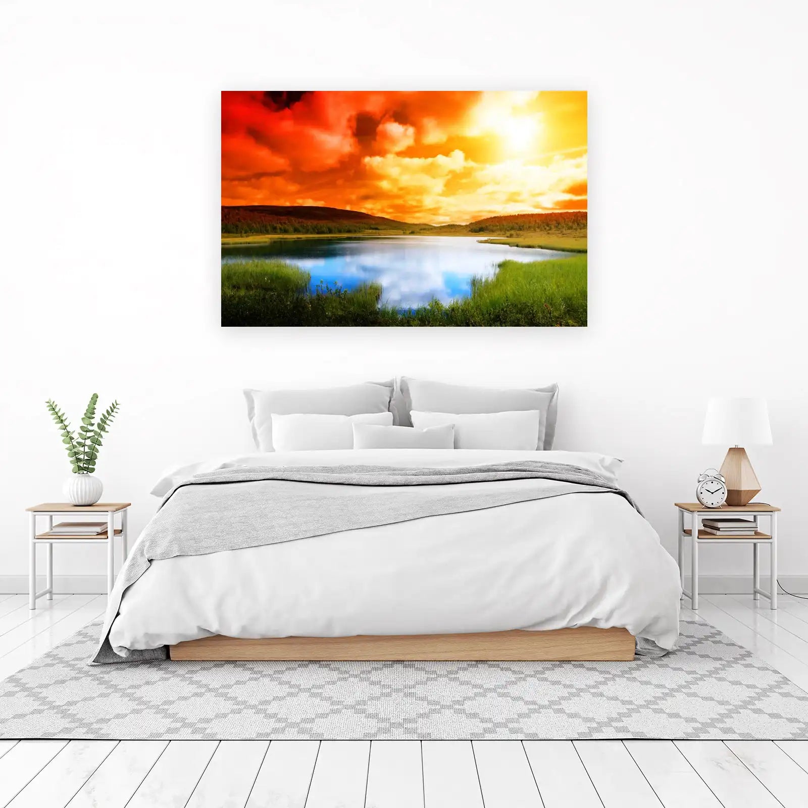 Vibrant Sunset Lake Landscape Wall Art