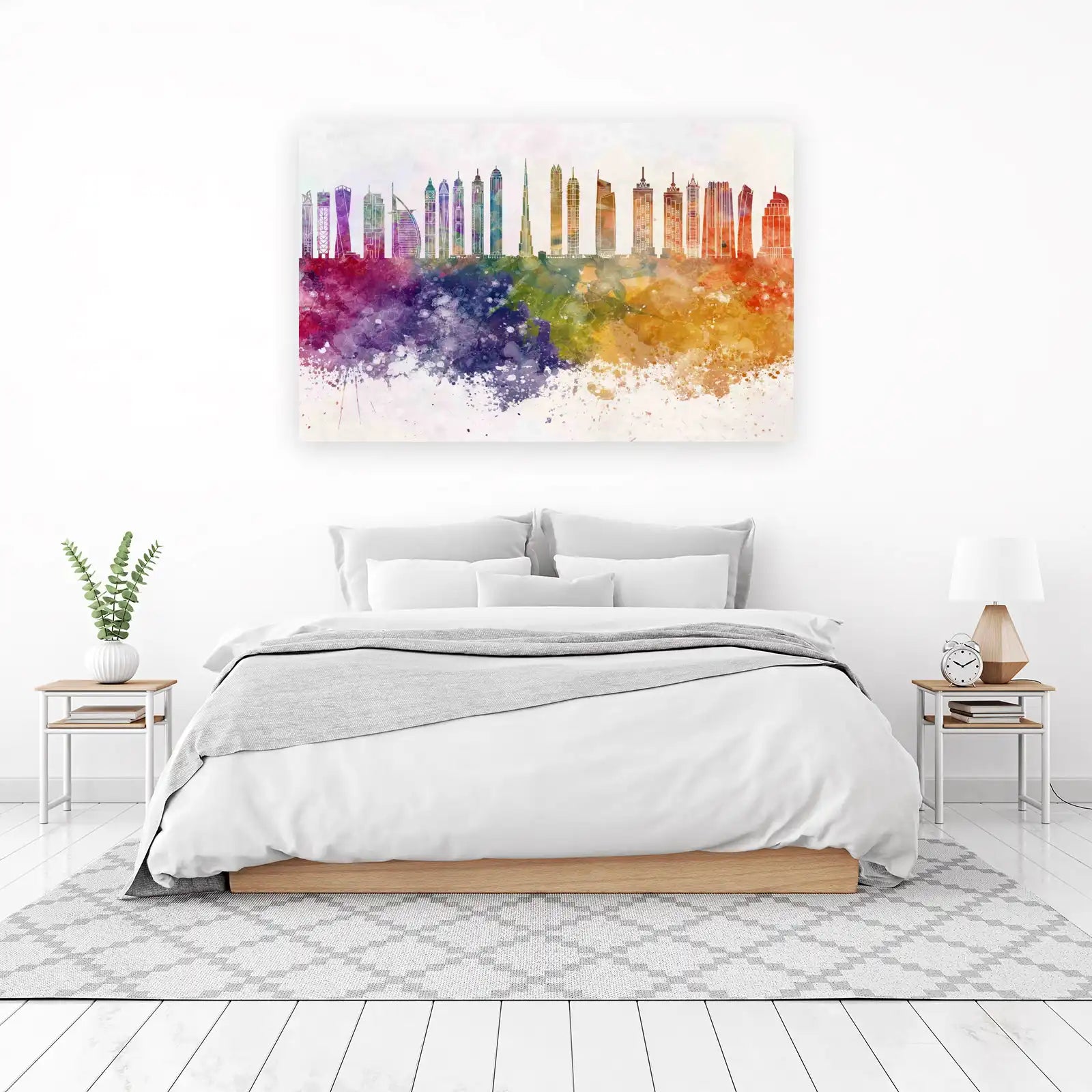 Vibrant Dubai Skyline Watercolor Wall Art