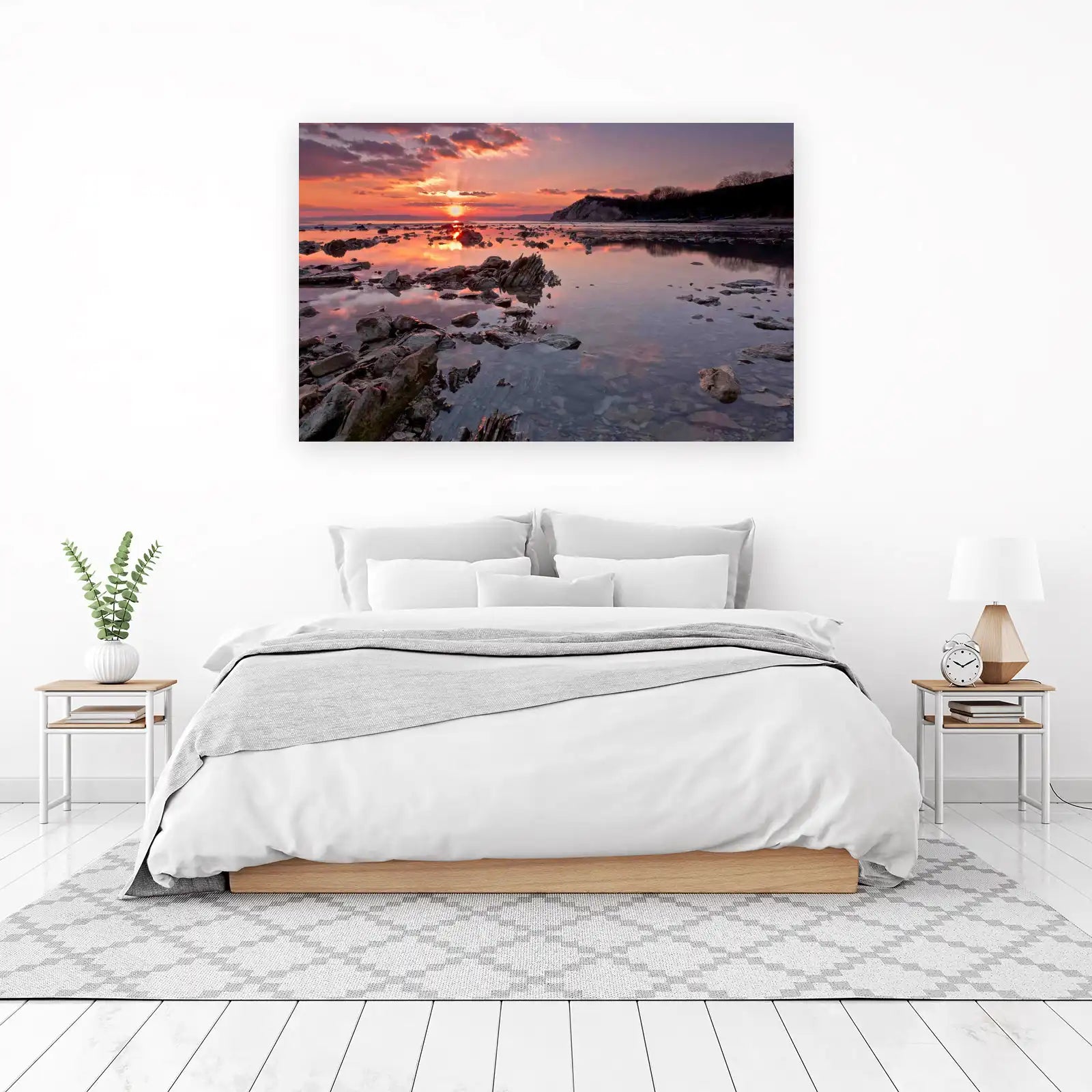 Serene Sunset Rocky Shore Wall Art