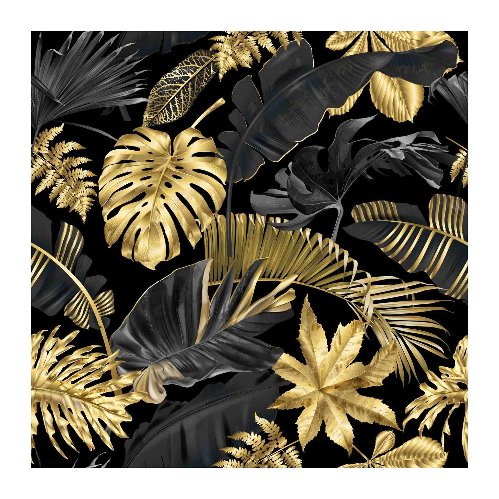 Luxurious Black & Gold Tropical Leaves Wall Art