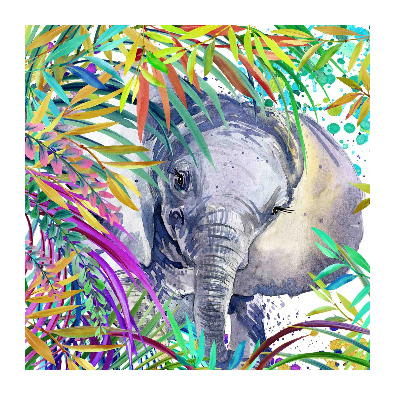 Vibrant Elephant Jungle Watercolor Wall Art
