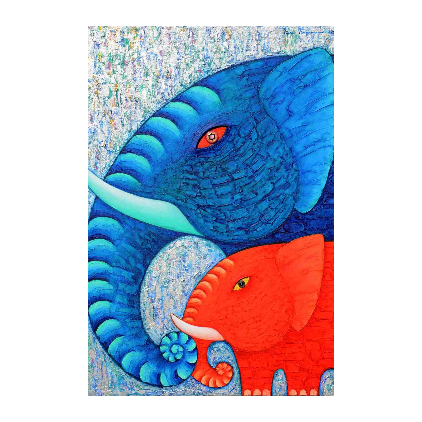 Vibrant Elephant Duo Textured Wall Art