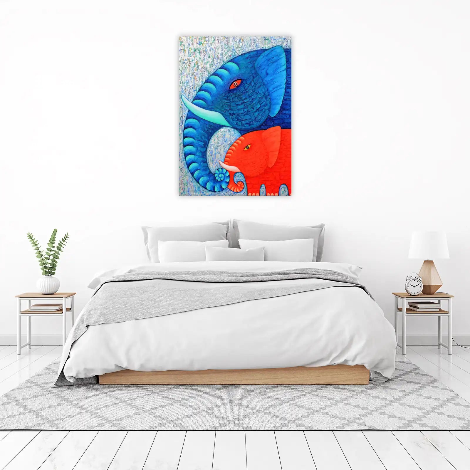 Vibrant Elephant Duo Textured Wall Art