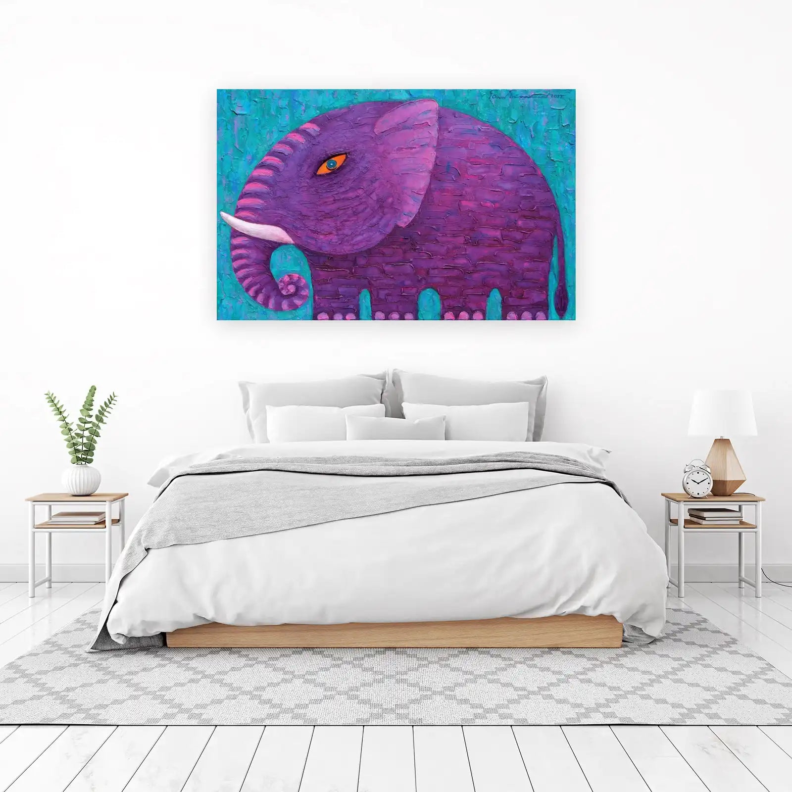 Vibrant Purple Elephant Textured Wall Art