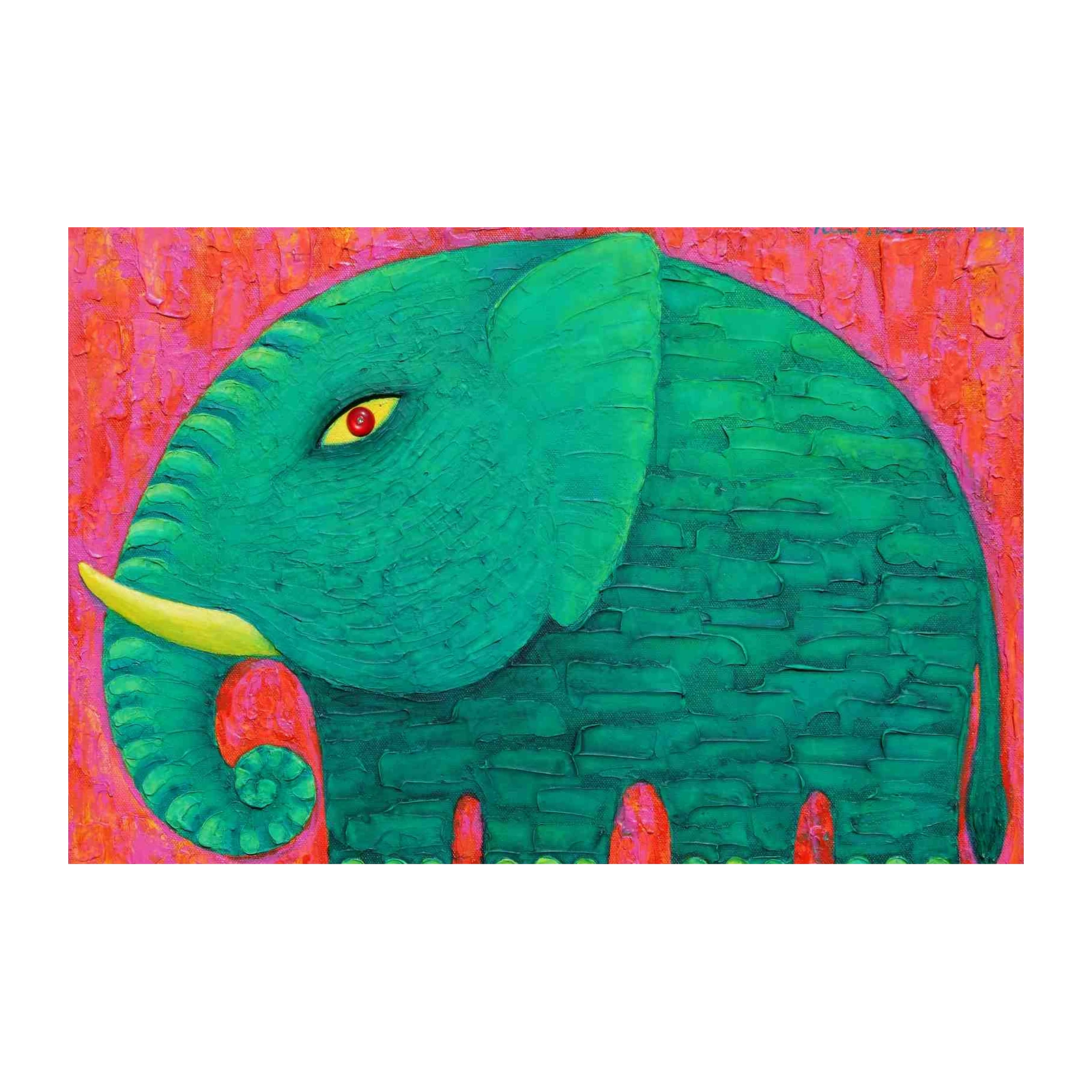 Vibrant Green Elephant Textured Wall Art